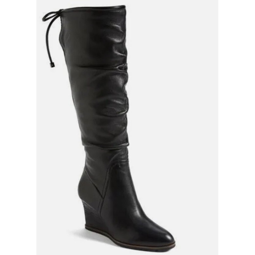 Franco Sarto Dominion Womens Black Wedge Knee High Boot 7.5 M Leather